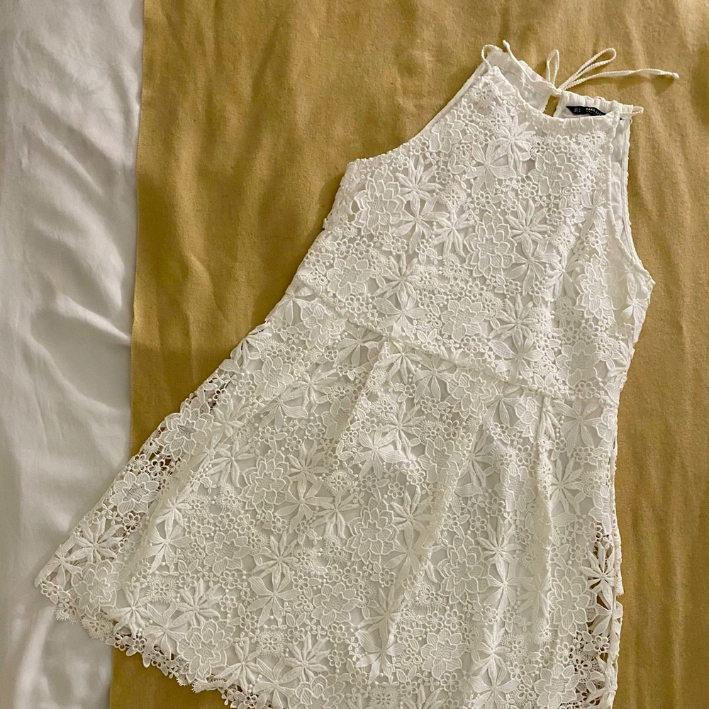 Zara Sleeveless White Lace Midi Dress, Size Small